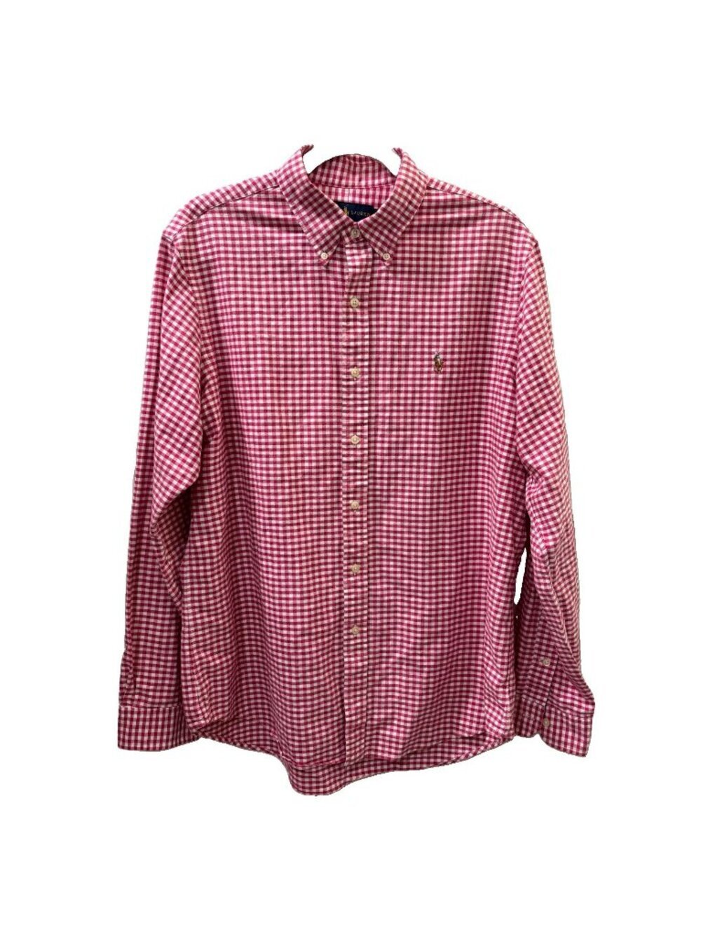 Ralph Lauren Plaid Gingham Pink And White Embroidered Pony Size Large Preppy